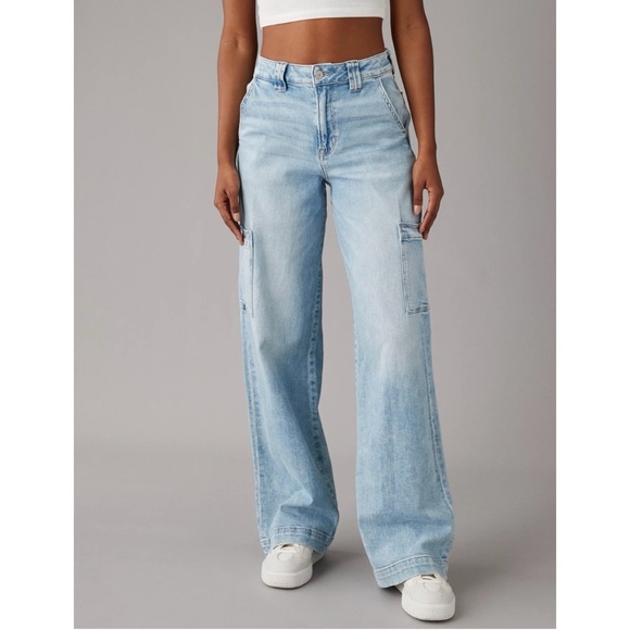 American Eagle Outfitters Denim - American Eagle Dreamy Drape Stretch Super High-Waisted Cargo Baggy Wide-Leg Jean